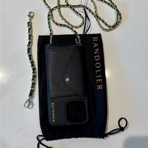 NWT Bandolier Emma Pebble Leather Crossbody - iPhone 15 Pro Max - Black/Gold